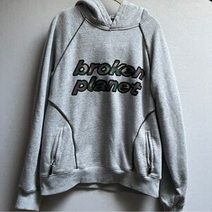 Broken Planet Hoodie Gray Size M 100% Organic Cotton Graphic Logo